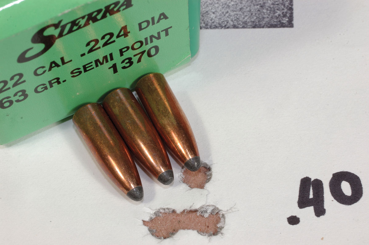 A heavy bullet, like Sierra’s 63-grain Semi Point, fired from a .22-250 with a one-in-12-inch twist covers a lot of varmint shooting.